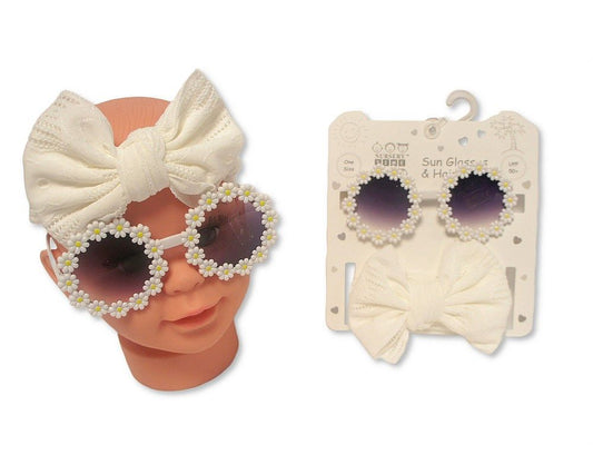 Baby Girls Headband with Bow and Sunglasses Set - Beige (0-6m) (PK6) GP-25-1406