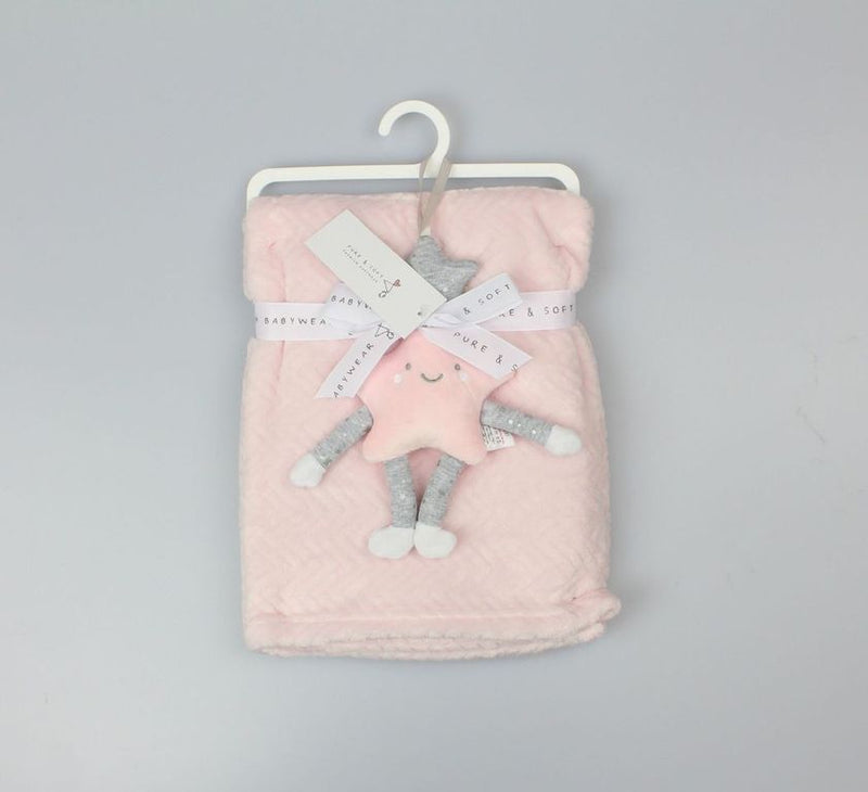 Plush Fleece Blanket + Rattle Pink Star - (PK6) G13040