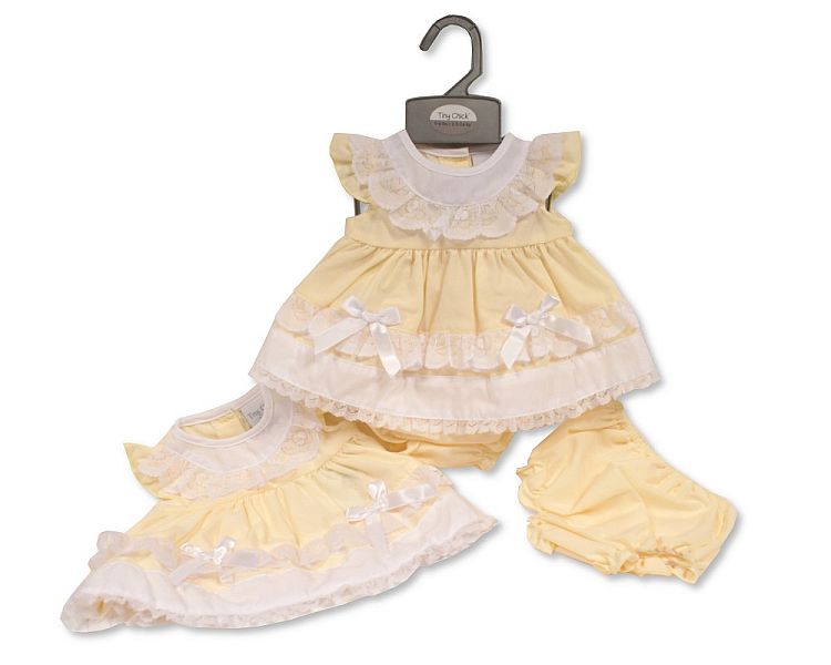 Premature Baby Dress with Bows and Lace (PK6) (3-8lbs) PB-20-578