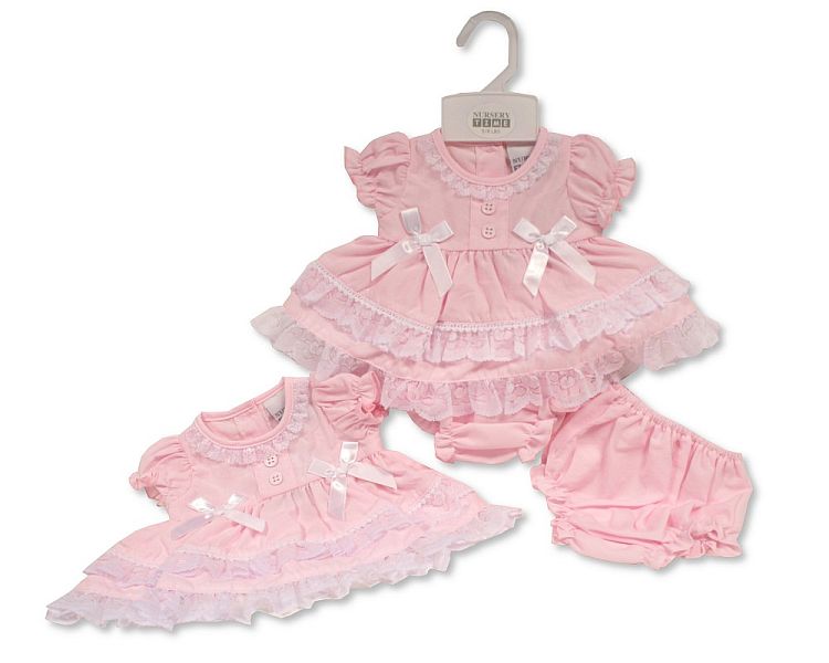 Premature Baby Dress with Bows and Lace (PK6) (3-8lbs) PB-20-579