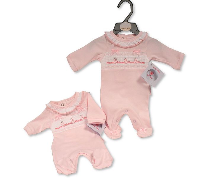 Premature Baby Girls All in One with Smocking and Bows - Princess (PK6) (3-8lbs) PB-20-593P