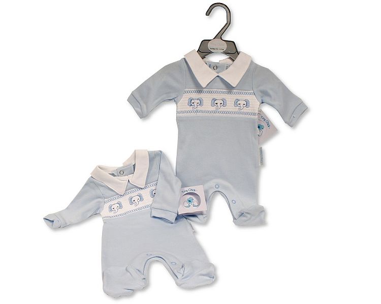 Premature Baby Boys All in One with Smocking - Elephant (PK6) (3-8lbs) PB-20-594E