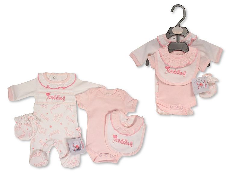 Premature Baby Girls 4 pcs Set with Smocking and Bows - Cuddles (PK6) (3-8lbs) PB-20-596P