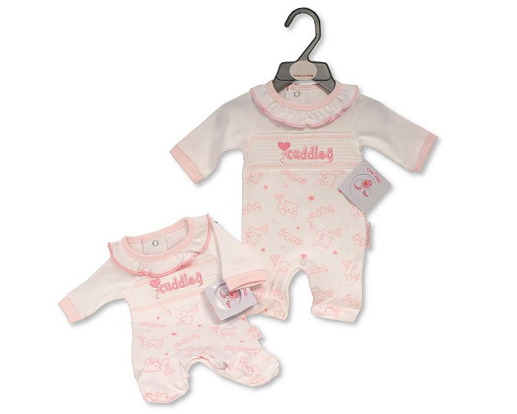 Premature Baby Girls All in One with Smocking - Cuddles (PK6) (3-8lbs) PB-20-597P