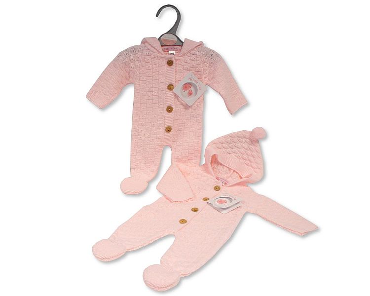 Knitted Premature Baby Girls Hooded All in One with Pointelle Pattern (PK6) Pb-20-611p
