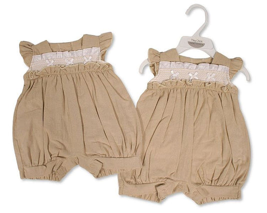 Premature Baby Linen Romper with Smocking and Bows (3-8 LBS) (PK6) PB-20-714