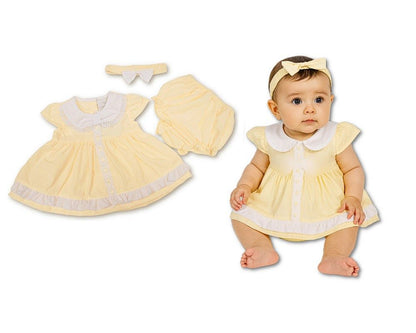 Premature Baby Dress Lemon with Lace and Bow (3-8 LBS) (PK6) PB-20-717