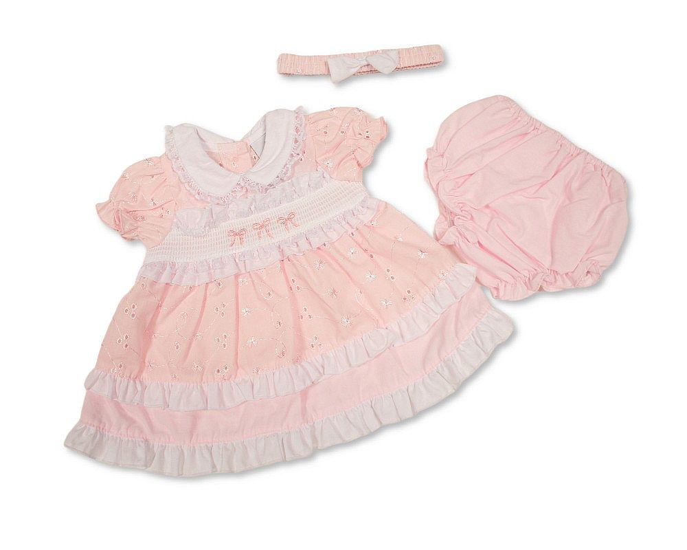 Tiered Premature Baby Dress Pink with Smocking and Bows (3-8 LBS) (PK6) PB-20-719