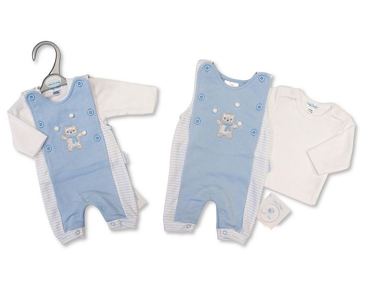 Premature Baby Boys 2 pcs Dungaree Set with Open Legs - Snowballs (3-8lbs) (PK6)  PB-20-724