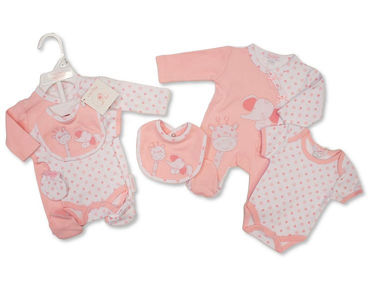 Premature Baby Girls 4 Pieces Set - Elephant and Giraffe (3-8lbs) (PK6)  PB-20-737P