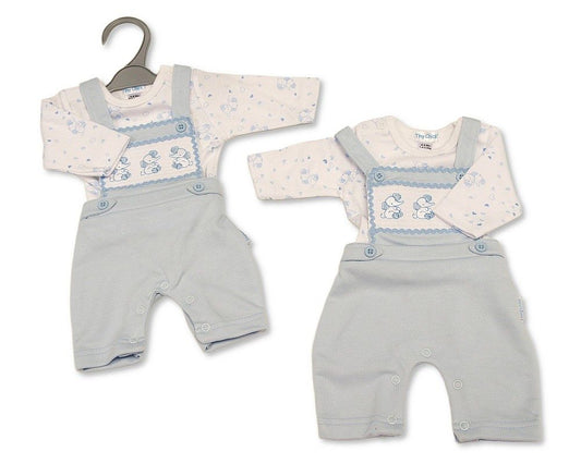 Premature Baby Boys 2 pcs Dungaree Set with Smocking - Elephant (PK6) (3-8lbs) PB-20-746