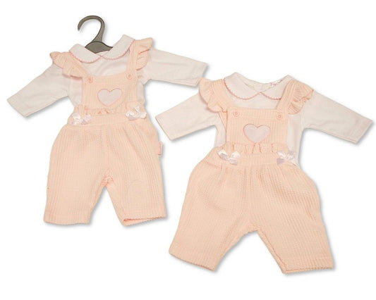 Premature Baby Girls 2 pcs Dungaree Set with Bows- Hearts (PK6) (3-8lbs) PB-20-758