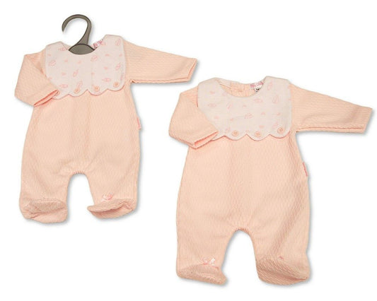 Premature Baby Girls All in One with Bib Front - Leaves and Hearts (PK6) (3-8lbs) PB-20-761