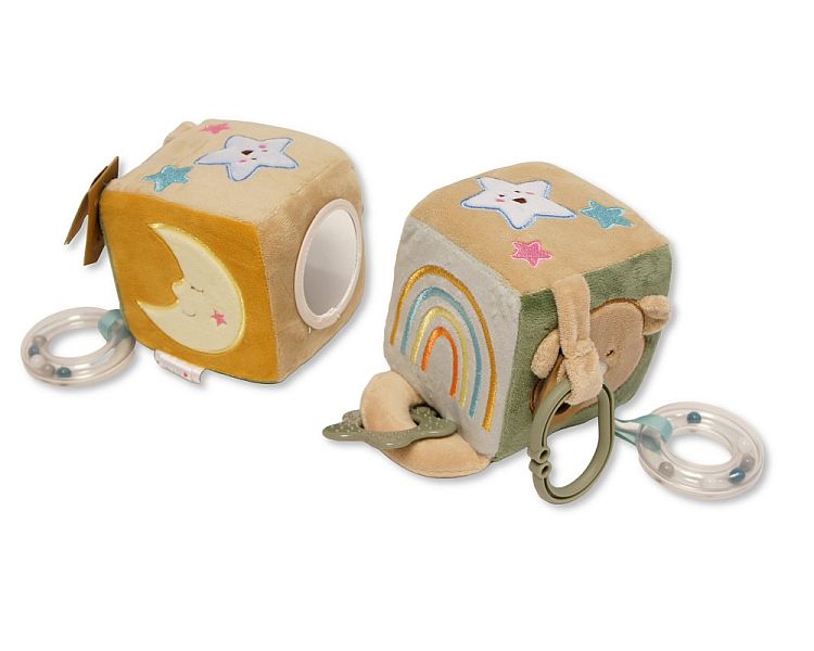 Baby Bear Activity Cube with Clip, Bead Rattle, Mirror and Teether (11cm) (PK6) PT-26-0030