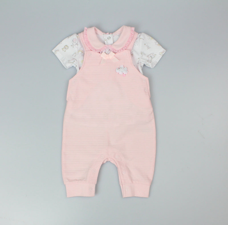 Girls 2pc s/s dungaree+t-shirt ottoman nursery (0-6m) (PK6) E13323