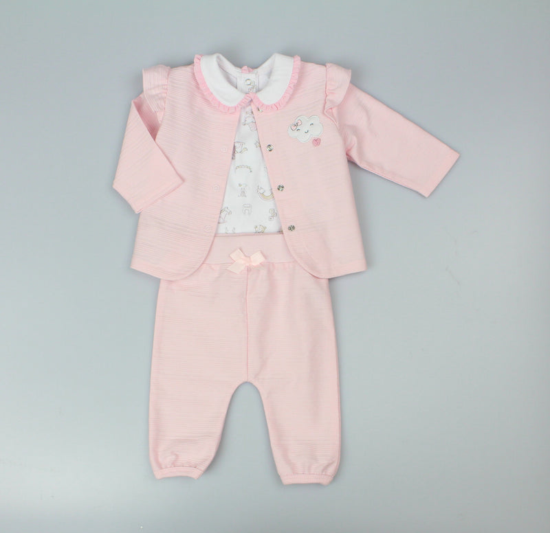 Girls 3pc jacket set ottoman nursery (0-6m) (PK6) E13327
