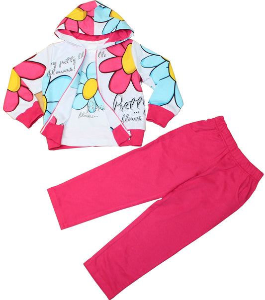 Girls 3pc Jogging Set - Pretty Flowers - 2-6Yrs - (04JTC200) - Kidswholesale.co.uk