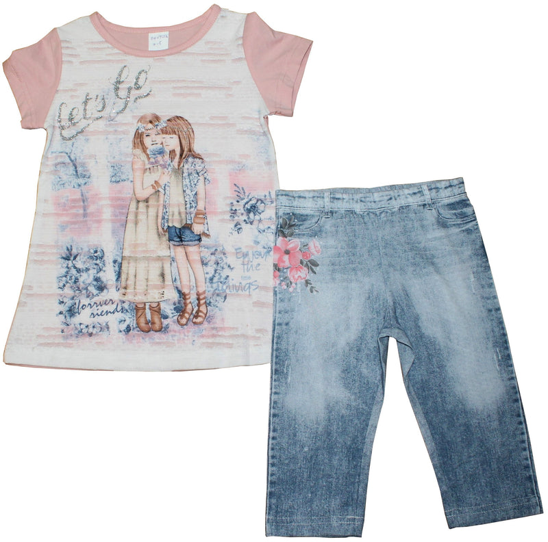 Girls Top & Jeans Set - Let's Go - 2-6Yrs - (04JTC226) - Kidswholesale.co.uk