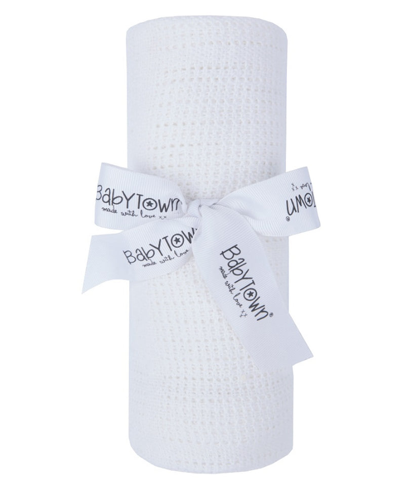 Baby Gift Soft Handle White Cellular Blanket 19C189-W - Kidswholesale.co.uk