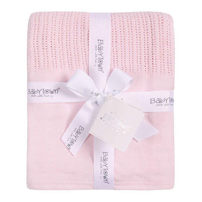 BABY PINK HEAVY KNIT CELLULAR PANEL BLANKET (70 X 110 CM) 19C214 - Kidswholesale.co.uk