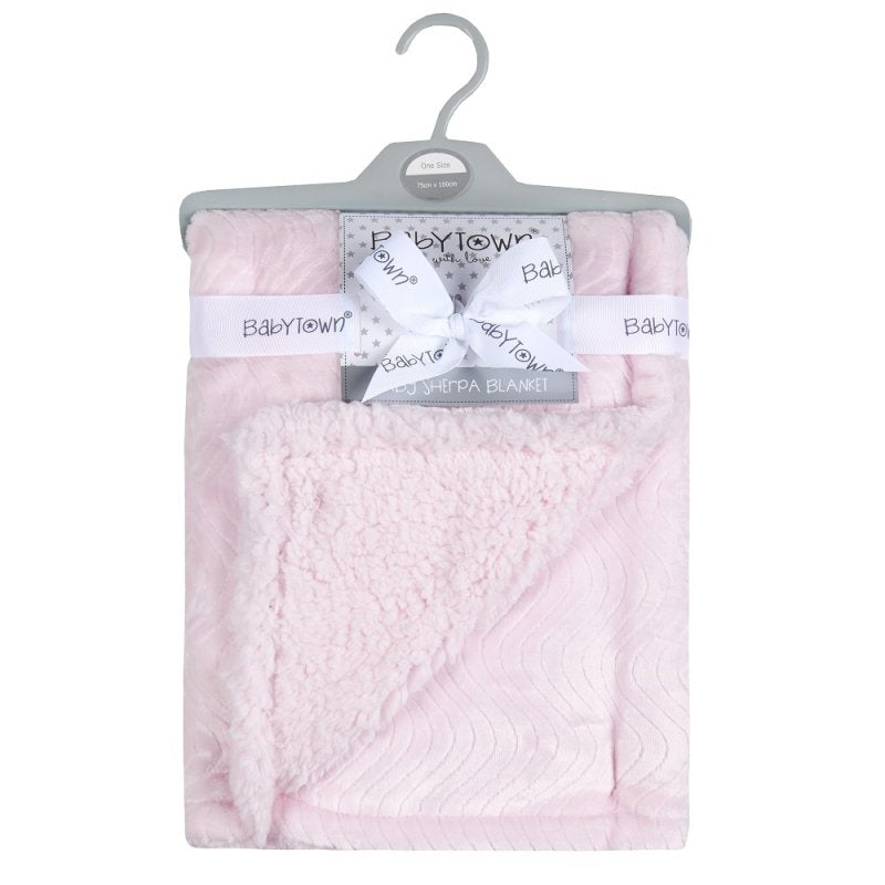 BABY LUXURY PLUSH BLANKET WITH SHERPA BACK- PINK - 19C228