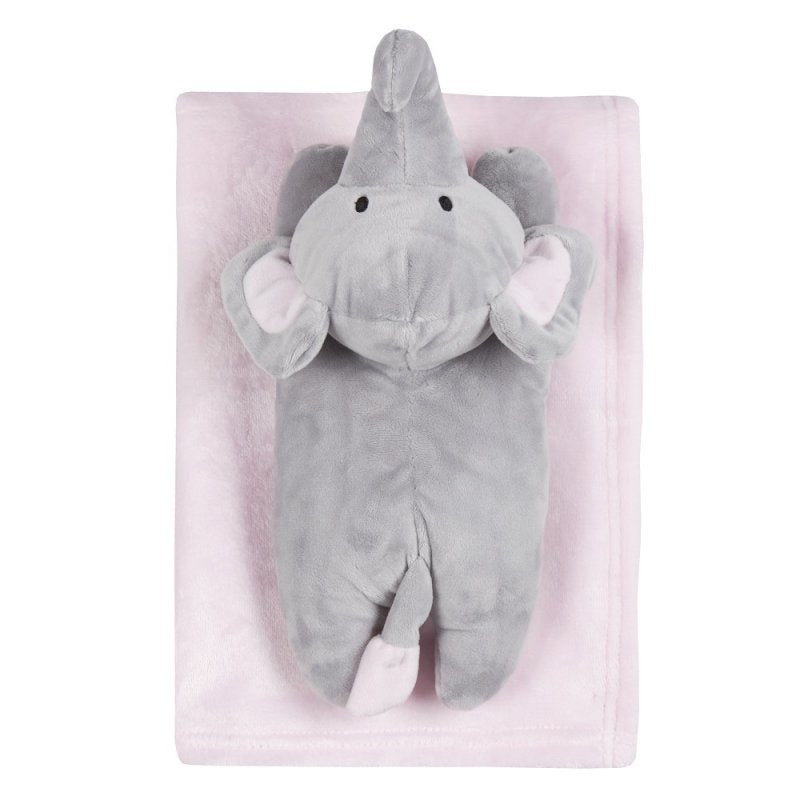 BABY LUXURY PLUSH BLANKET WITH ELEPHANT TOY- PINK - 19C230