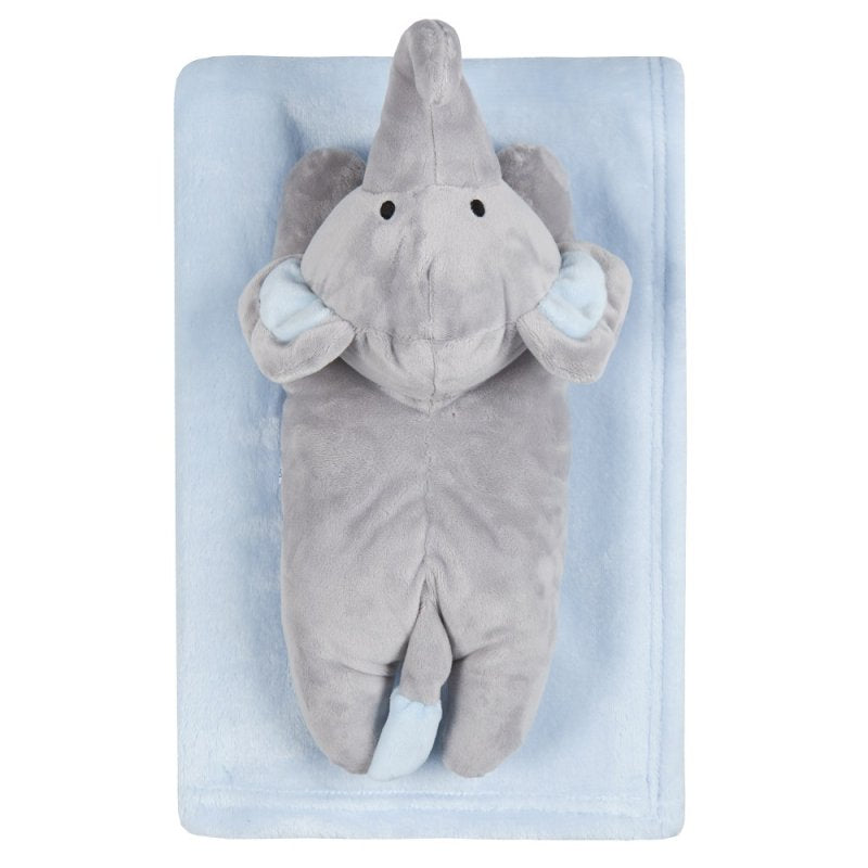 BABY LUXURY PLUSH BLANKET WITH ELEPHANT TOY- SKY - 19C231
