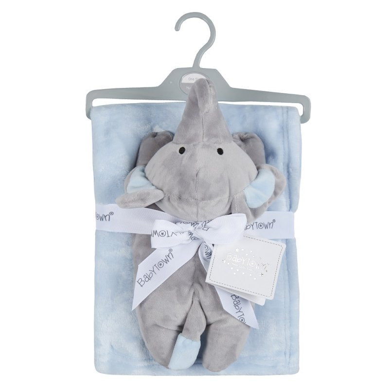 BABY LUXURY PLUSH BLANKET WITH ELEPHANT TOY- SKY - 19C231