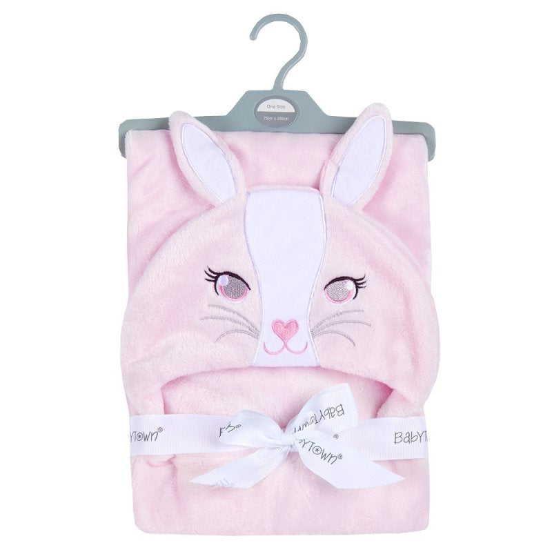 BABY NOVELTY PLUSH BUNNY HOODED WRAP - PINK - 19C232