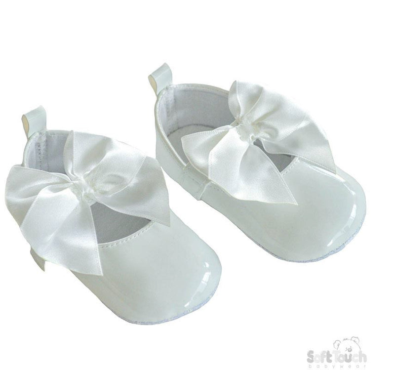 White Shiny PU Shoes W/Large Satin Bow-B2228-W