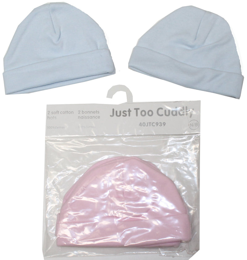 Babies Hats Twin pack - Pink & Sky - One Size  (40JTC939) - Kidswholesale.co.uk