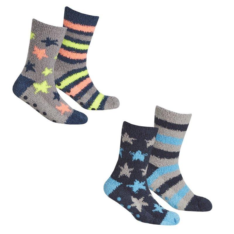 BOYS 2 PACK COSY SOCKS WITH GRIPPERS - 42B666 - Kidswholesale.co.uk