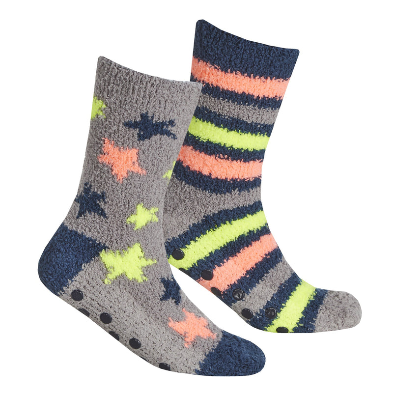 BOYS 2 PACK COSY SOCKS WITH GRIPPERS - 42B666 - Kidswholesale.co.uk
