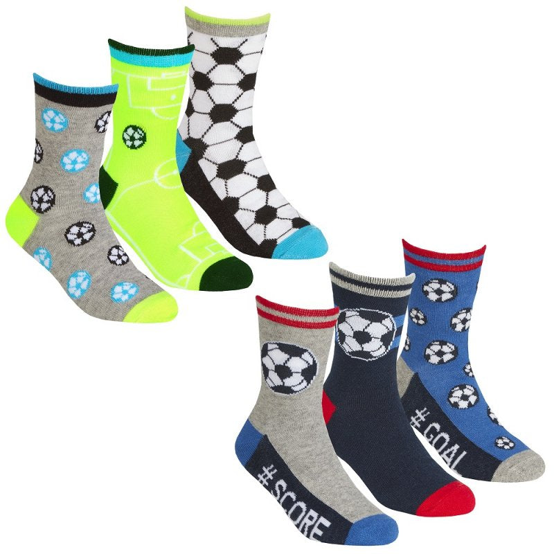 BOYS 3 PACK COTTON RICH DESIGN ANKLE SOCKS - FOOTBALL (12.5-3.5 ASSORTED) 42B694