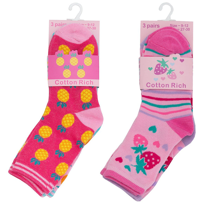 Girls 3 Pack Design Socks - Fruits - (43B499) - Kidswholesale.co.uk