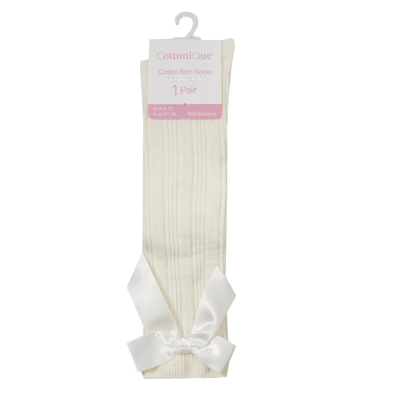 Girls Premium Quality Knee High Socks with Bow (6-8.5 to 12-3.5) (43B608) - Kidswholesale.co.uk