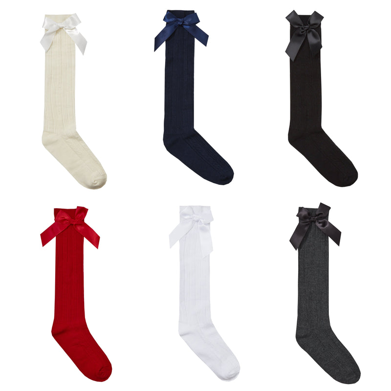 Girls Premium Quality Knee High Socks with Bow (6-8.5 to 12-3.5) (43B608) - Kidswholesale.co.uk