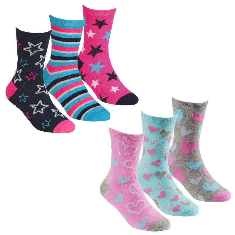 GIRLS 3 PACK COTTON RICH DESIGN ANKLE SOCKS (ASSORTED SIZES) 43B680