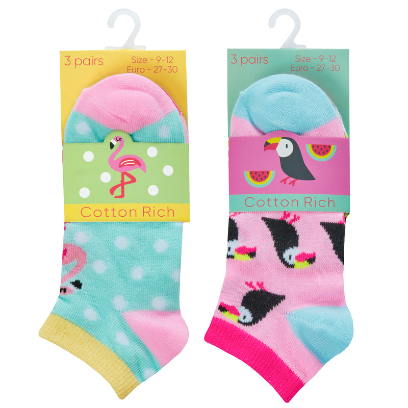 Girls 3 Pairs Design Trainer Liner Socks (Assorted Sizes) 43B688