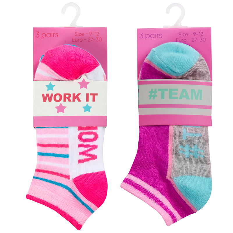 Girls 3 Pairs Design Trainer Liner Socks (Assorted Sizes) 43B690