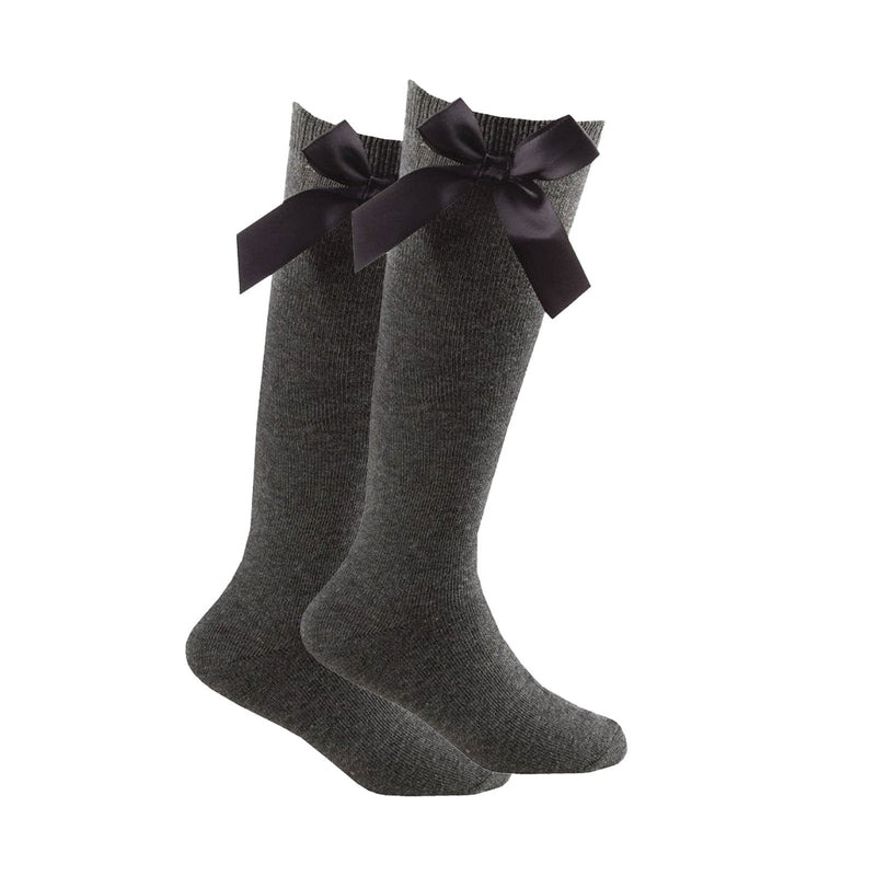 Girls Premium Quality Knee High Socks with Bow - Grey (6-8.5 to 12-3.5) (Pk6) 43B705