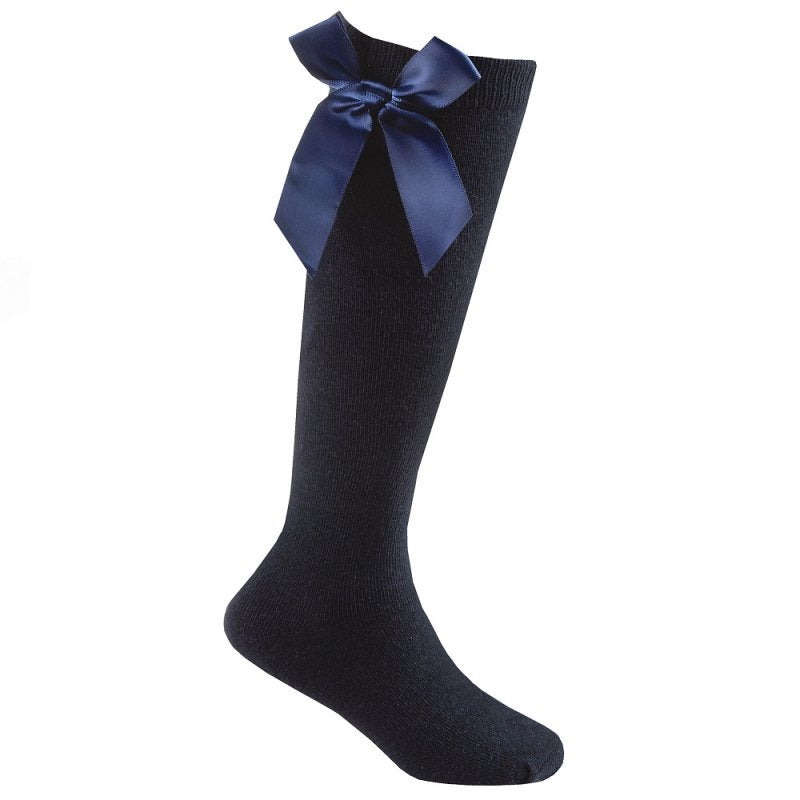 Girls Premium Quality Knee High Socks with Bow (6-8.5 to 12-3.5) -43B607-Navy