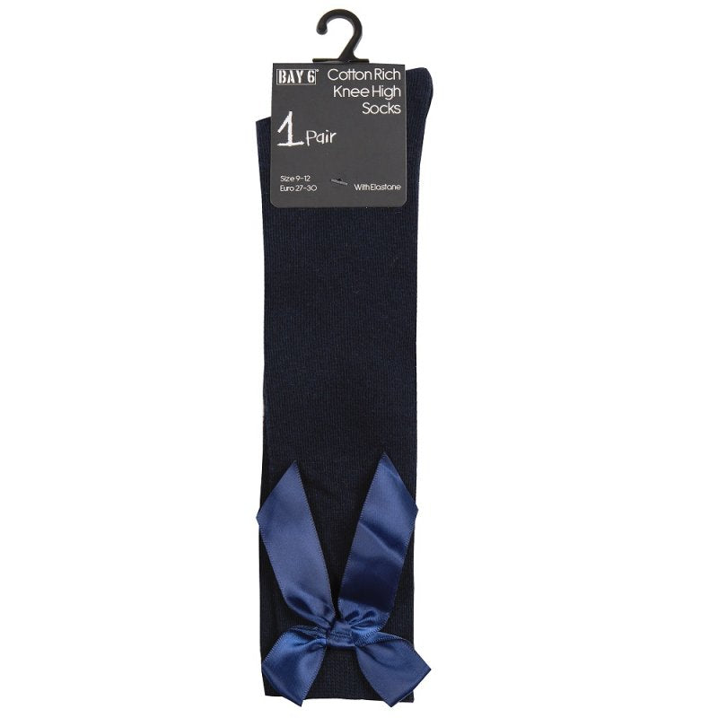 Girls Premium Quality Knee High Socks with Bow (6-8.5 to 12-3.5) -43B607-Navy