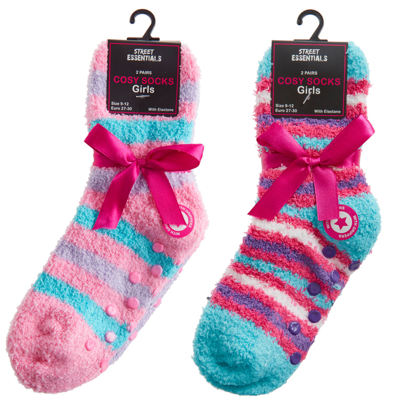 GIRLS 2 PACK COSY SOCKS WITH GRIPPERS - 6-8.5 To 4-5.5 (43B730)