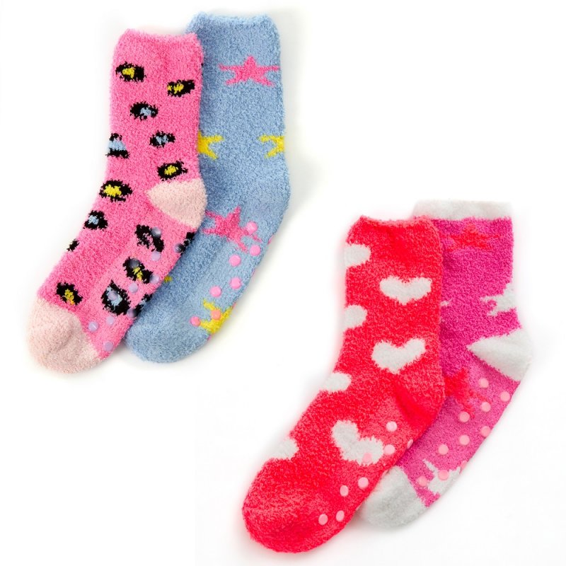 GIRLS 2 PACK COSY SOCKS WITH GRIPPERS - 43B813