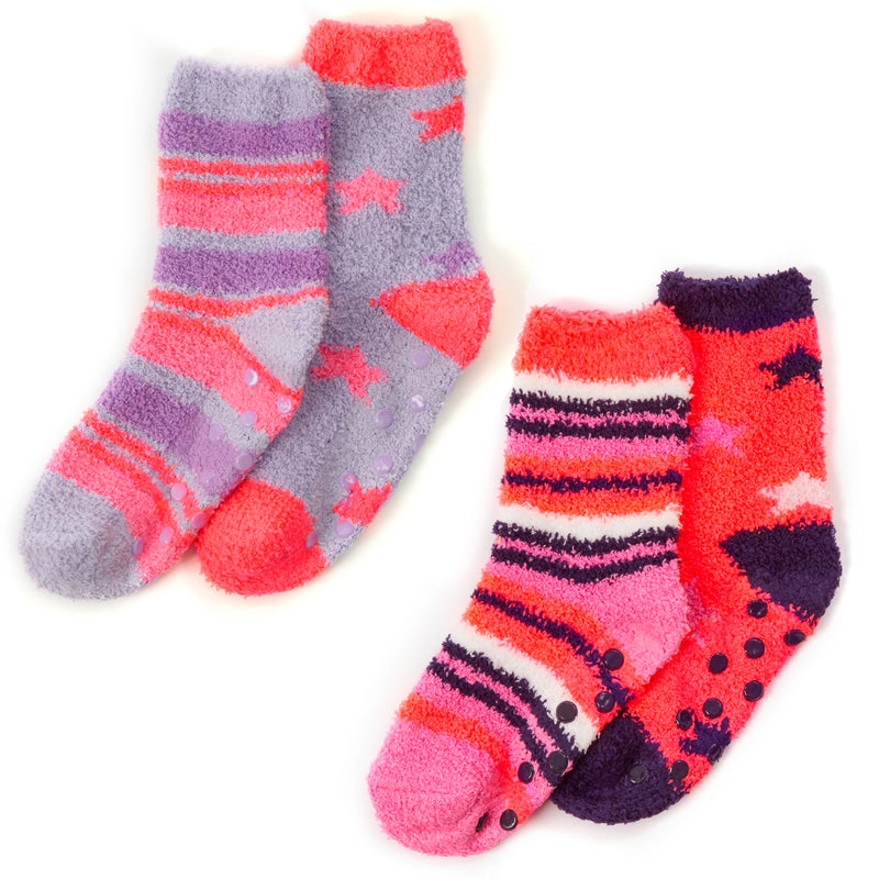 GIRLS 2 PACK COSY SOCKS WITH GRIPPERS - 43B814