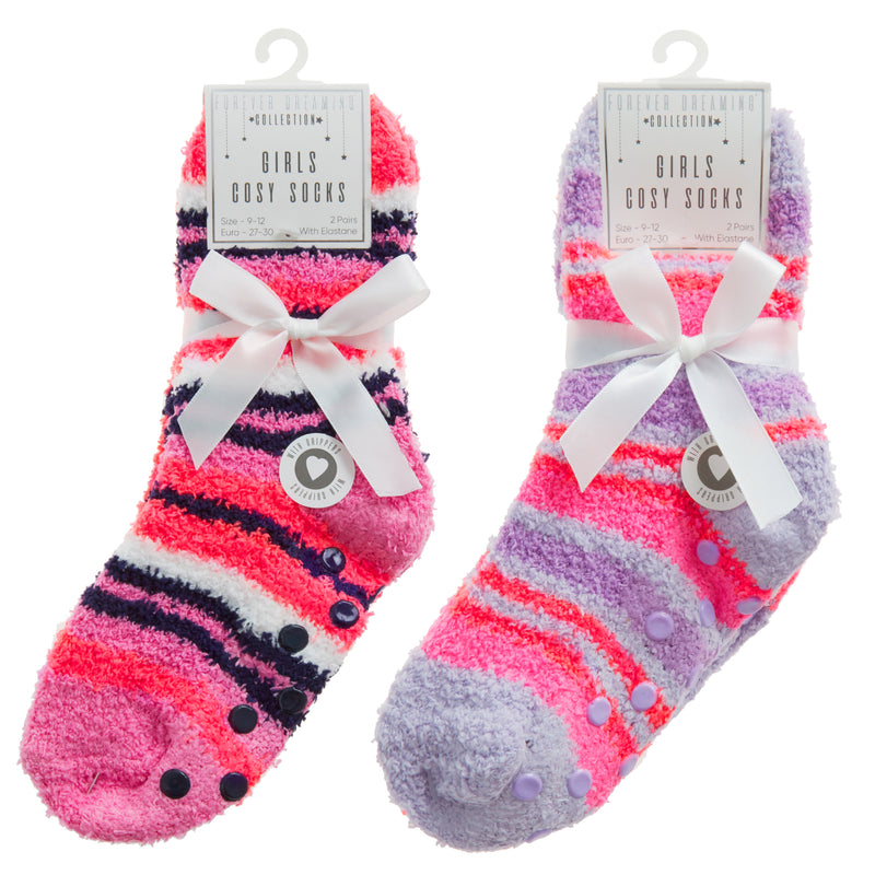 GIRLS 2 PACK COSY SOCKS WITH GRIPPERS - 43B814