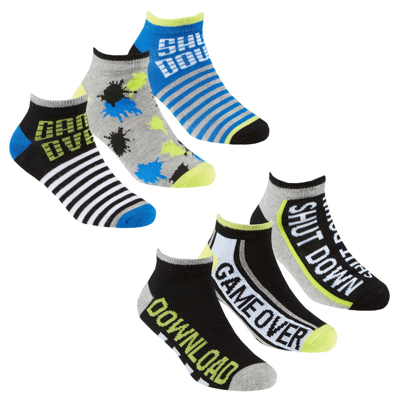 BOYS 3 IN A PACK BAMBOO TRAINER LINER SOCKS -GAME SLOGAN (6-8.5, 9-12, 12.5-3.5) 42B709