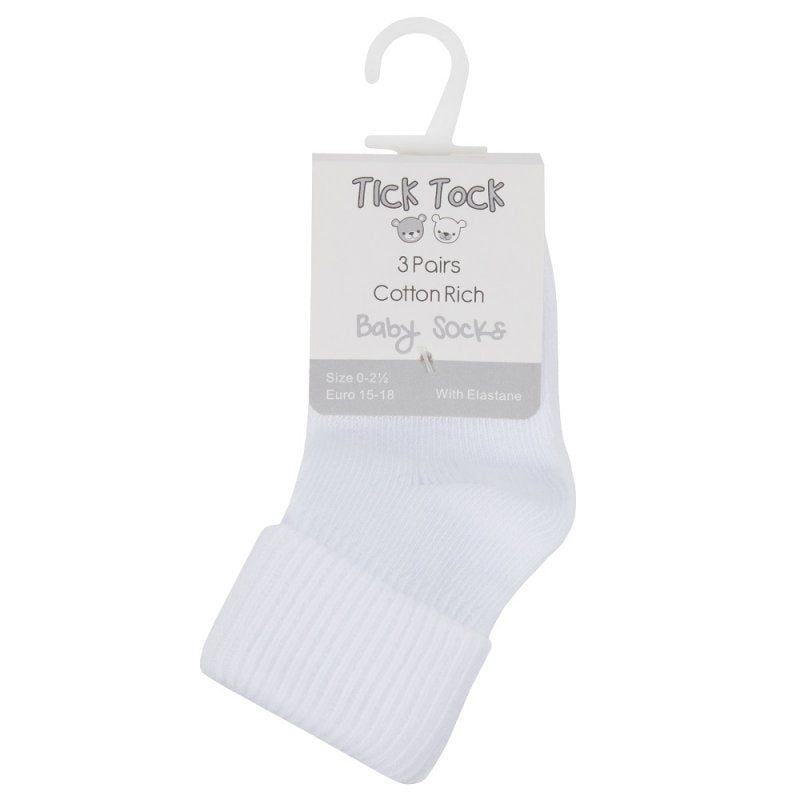 Baby 3 Pack Plain White Turn Over Socks (0-0, 0-2.5, 3-5.5) 44B267