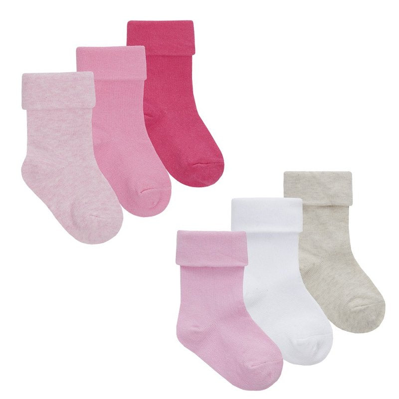 Baby Girls 3 Pack Plain Assorted Turn Over Socks (0-0, 0-2.5, 3-5.5) 44B962